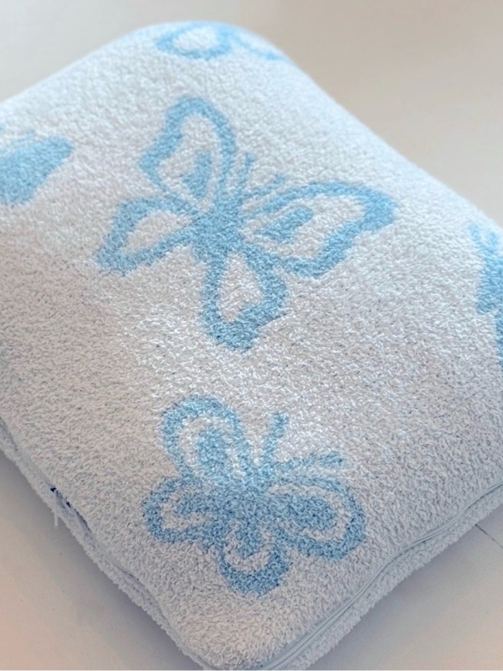 Soft Blue Butterfly Throw Blanket - White & Light Blue